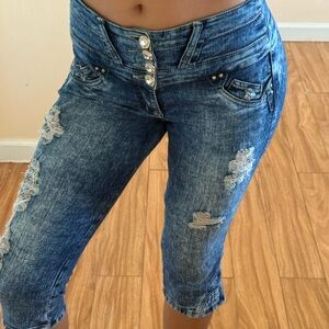 OP Blue Distressed Cropped Jeans